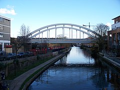 The Haggerston bridge carries the London Overground across the Regent's Canal.