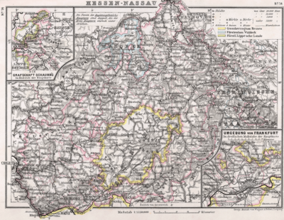 Провінція Гессен-Нассау королівства Пруссія та князівство Вальдек, мапа 1905