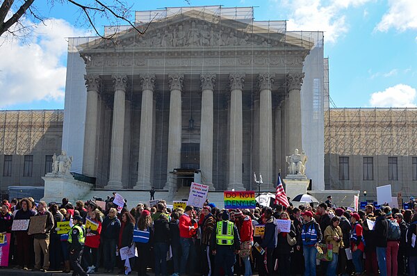 A demonstration in front of the Supreme Court on the day of oral arguments