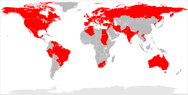 Countries with parties that participated in the 13th IMCWP (2011) appear in red on this map. IMCWP-13th.svg