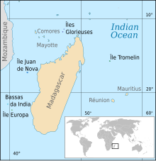 Carte de localisation des îles Éparses de l'océan Indien dans l'océan Indien.