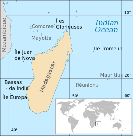 Carte de localisation des îles Éparses de l'océan Indien.