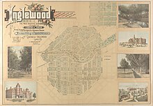 The Centinela-Inglewood Land Co. touted a "University of Southern California Daniel Freeman College of Applied Sciences" but it was never constructed Inglewood California promotional poster and map 1887.jpg