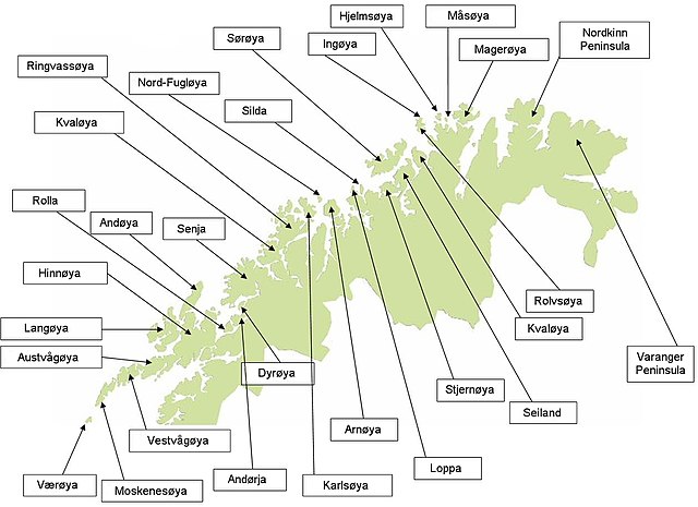 Some of the major islands in Northern Norway