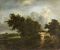 The Thicket near Haarlem Circa 1647 date QS:P,+1647-00-00T00:00:00Z/9,P1480,Q5727902 . oil on canvas medium QS:P186,Q296955;P186,Q12321255,P518,Q861259 . 68 × 82 cm (26.7 × 32.2 in). Paris, Louvre Museum.