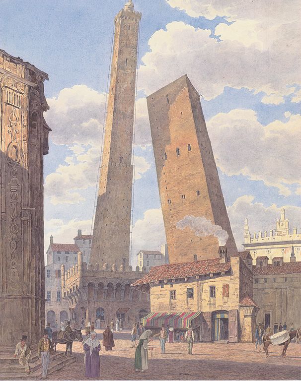 File:Jakob Alt - Die Türme Asinelli und Garisenda in Bologna - ca1836.jpeg  - Wikimedia Commons