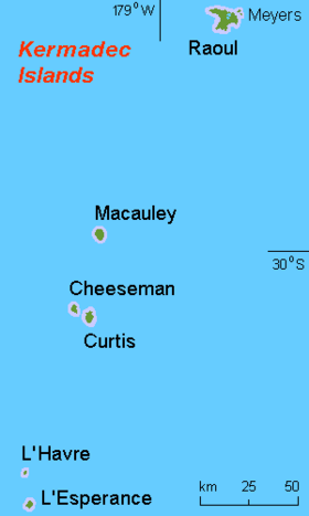 Mapa de las islas Kermadec.