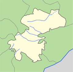 Mapa konturowa rejonu Xocavənd, u góry nieco na prawo znajduje się punkt z opisem „Xocavənd”