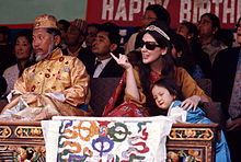 King and Queen of Sikkim and their daughter watch birthday celebrations, Gangtok, Sikkim King and Queen of Sikkim and their daughter watch birthday celebrations, Gangtok, Sikkim (LOC ppmsca.30171).jpg