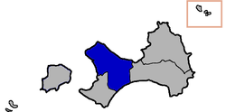 Jincheng Township (biru) di Kinmen County (abu-abu)