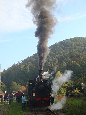 Die Museums Eisenbahn " Kuckucksbähnel "An der Haltestelle Erfenstein