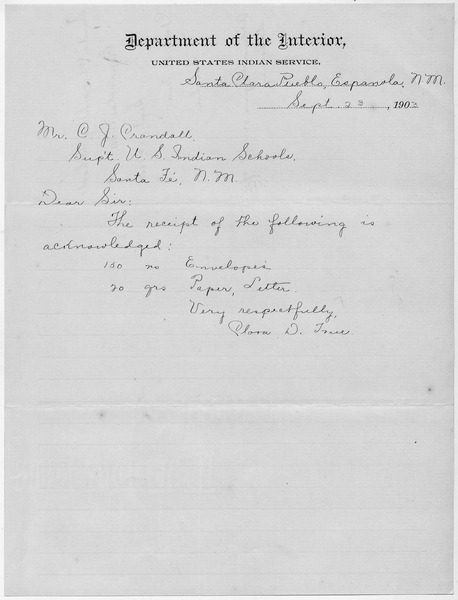 File:Letter to Superintendent concerning paper supplies - NARA - 293224.tif