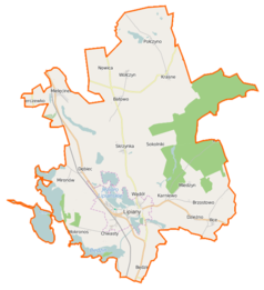 Mapa konturowa gminy Lipiany, na dole znajduje się punkt z opisem „Lipiany”
