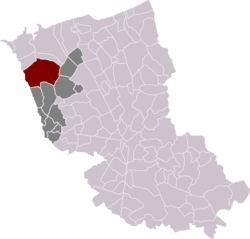 Location of Bourbourg in the arrondissement of Dunkirk