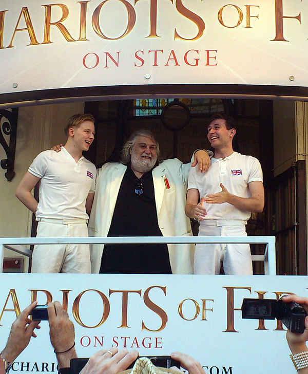 Vangelis in 2012 with stars of the stage adaptation of Chariots of Fire