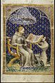 Жан де Вадетар преподносит книгу Карлу V. Миниатюра из Библии Жана де Вадетара. (1372)