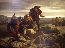 The corpse of Charles the Bold discovered after the Battle of Nancy, by Charles Houry (1862) MULO-Charles the Bold corpse.jpg