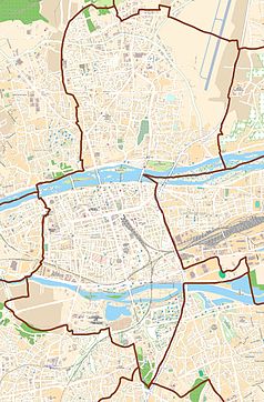 Mapa konturowa Tours, w centrum znajduje się punkt z opisem „Katedra w Tours”