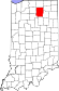 Harta statului Indiana indicând comitatul Kosciusko