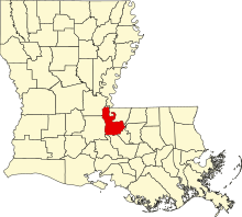 Location of Pointe Coupee Parish in Louisiana Map of Louisiana highlighting Pointe Coupee Parish.svg