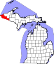 Harta statului Michigan indicând comitatul Gogebic