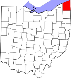 map of Ohio highlighting Ashtabula County