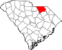 Harta statului South Carolina indicând comitatul Chesterfield