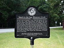 Historical marker erected by the Georgia Historical Society in 2010 March-to-the-sea-ebenezer-creek.jpg