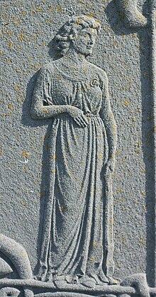 The depiction of Mary O'Neill by Archibald Knox on Hall Caine's gravestone Mary O'Neill by Archibald Knox.jpg