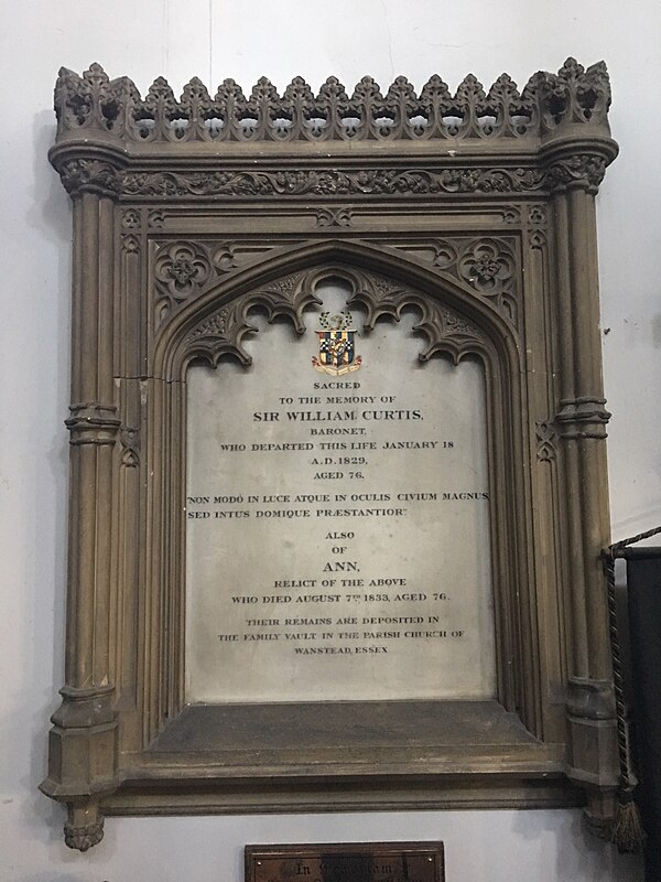 Memorial to Sir William Curtis in St George's Church, Ramsgate, Kent