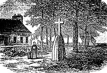 Dessin d'un menhir christianisé (lec'h) dans le cimetière de Plouarzel en 1886.