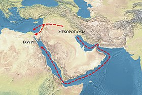 a colored map showing Mesopotamia and Egypt