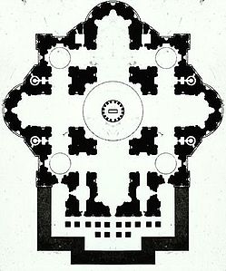 Proxecto de Michelangelo para a planta de San Pedro do Vaticano.