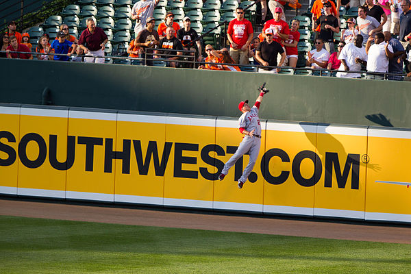 Trout robs J. J. Hardy of a home run, June 27, 2012.