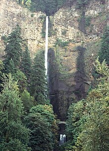 Multnomah Falls, where legend says the Chief's daughter sacrificed herself. Multnomah Falls 921010.jpg