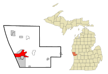 Muskegon County Michigan Incorporated and Unincorporated areas Muskegon Highlighted.svg