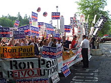 Ron Paul supporters at a pre-debate rally in Manchester, New Hampshire on June 5, 2007. NH Paul supporters-5June07.jpg