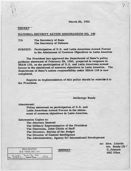 File:National Security Action Memorandum No. 140 Participation of US and Latin American Armed Forces in Attainment of... - NARA - 193531.jpg