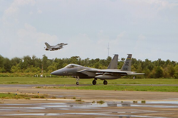 An F-15C Eagle of the US Air Force's 159th Fighter Wing taxing at NASJRB New Orleans during 2013