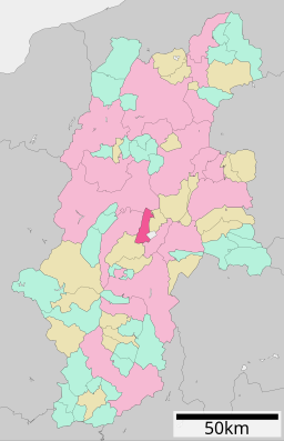 Okayas läge i Nagano prefektur Städer:      Signifikanta städer      Övriga städer Landskommuner:      Köpingar      Byar