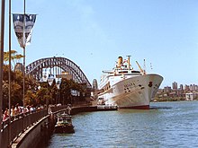 The Oriana moored at the Overseas Passenger Terminal in 1984 Oriana Sydney.jpg