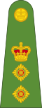 The rank insignia of a Papua New Guinean Colonel (left), Lieutenant-Colonel (centre), and Major (right) of the Land Element of the Papua New Guinea Defence Force featuring the St Edward's Crown
