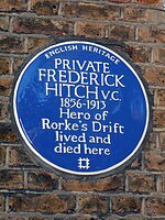 PRIVATE FREDERICK HITCH V.C. 1856-1913 Hero of Rorke's Drift lived and died here.jpg