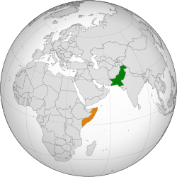 Mapo indikante lokojn de Pakistano kaj Somalio