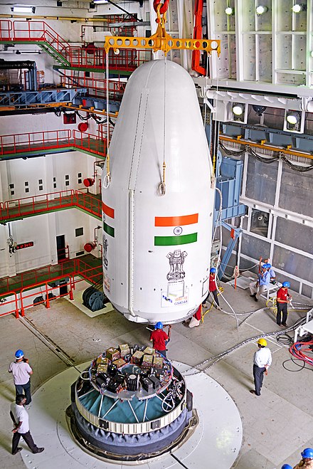 Payload fairing with GSAT-6A being integrated.