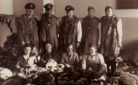 Kürschner arbeiten in Recklinghausen während des Zweiten Weltkrieges getragene Pelze um, zu Pelzfuttern für die Soldaten an der Ostfront