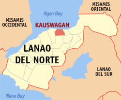 Mapa ng Lanao del Norte na nagpapakita sa lokasyon ng Kauswagan.