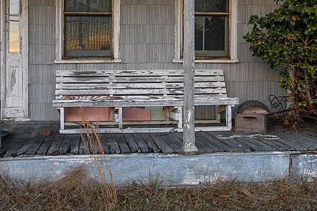 Porch seat at farmhouse at Kelvin A. Lewis farm in Creeds