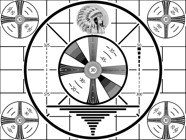 RCA Test Pattern with American Indian in headress, commonly used in the early years of broadcast TV overnight when there were no programs being broadcast