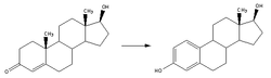 Conversion of testosterone to estradiol Reaction-Testosterone-Estradiol.png